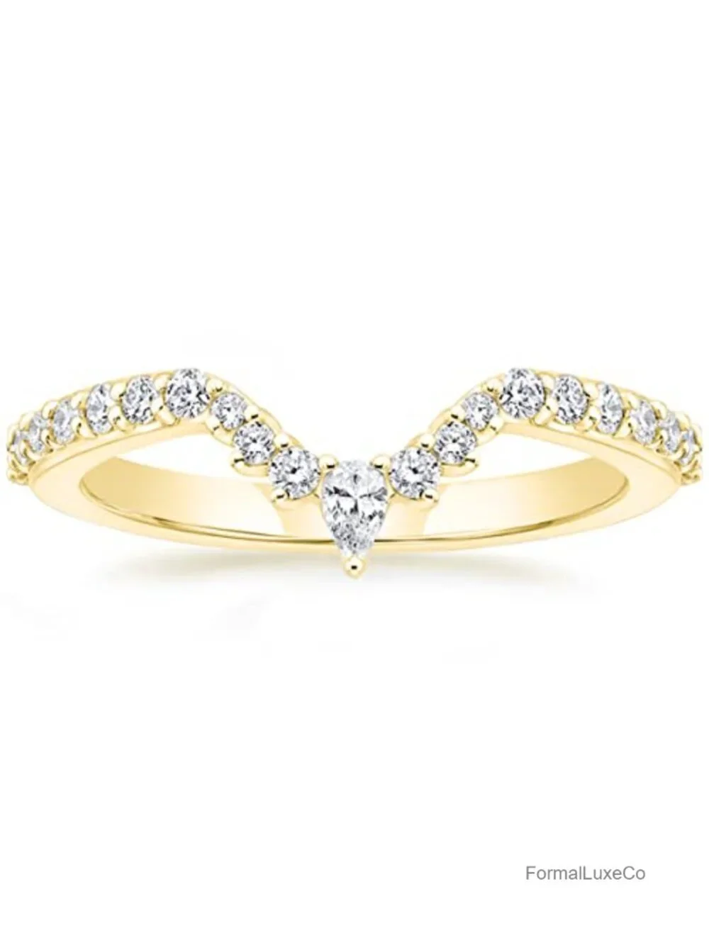 14K Gold Plated Dainty CZ Curved Wedding Band Ring